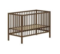 VIPACK - Lit bébé à barreaux DINO 60 x 120 cm, sommier à lattes réglable en hauteur, hêtre massif couleur noyer
