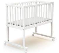 - Lit bébé en bois avec roulettes, dimensions 40x80, modèle ESSENTIEL, couleur blanche | Dimensions : 86 x 58,5 x 80 cm | Lit bébé avec matelas inclus (40x80x5 cm) | 4 roulettes multidirectionnelles |