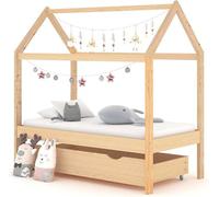 Lit bébé en bois massif de pin, dimensions 70 x 140 cm, avec tiroir, sommier à lattes, espace de rangement, style maisonnette pour chambre d'enfant, structure de lit robuste avec roulettes