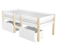 Lit bébé en bois massif - Lit simple - 90 x 190 cm - Barrières de sécurité - Tiroir de rangement - Sommier à lattes - Blanc