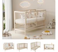 Lit bébé en bois Sweiko, lit bébé multifonctionnel, transformable en lit d'appoint / support pour planche à peindre / bureau, réglable en hauteur, sans matelas, en épicéa, couleur naturelle, 140x60x90