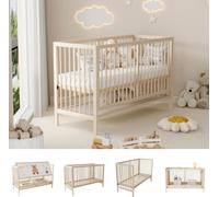 Lit bébé en bois, transformable en lit d'appoint / support pour planche de peintre / bureau, réglable en hauteur, sans matelas, en épicéa, couleur naturelle, 140x60x90cm
