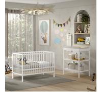 JAXX - DINO Baby Set composé d'un lit bébé et d'une étagère à langer, hêtre massif laqué blanc