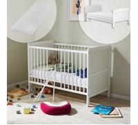 Lit d'enfant transformable 60x120 cm avec matelas, sommier à lattes et protection contre les chocs en bois massif blanc - 120x60 cm taille parfaite après le lit à barreaux Lit de bébé