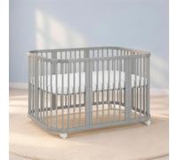 Waldin lit bébé lit d'enfant 7en1 avec matelas, lit d'enfant évolutif,sans set de tissu,bois gris