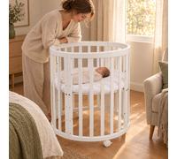 Lit mobile pour bébé OWAL en bois 7en1 avec matelas, évolutif,Sans set de tissu,bois blanc