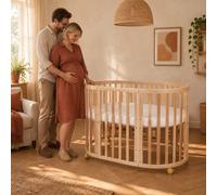 Lit mobile pour bébé OWAL en bois 7en1 avec matelas, évolutif,Sans set de tissu,bois naturel