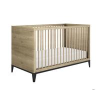 Lit bébé évolutif 70cm x 140cm effet bois châtaignier et pieds noirs