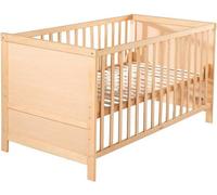 Lit Bébé Évolutif 70x140 cm, ROBA, Réglable en Hauteur, 3 Barreaux Amovibles, Coins de Transformation Inclus, Bois Naturel