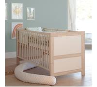 roba Lit bébé évolutif Momo 70 x 140 cm - Lit à barreaux évolutif - Réglable en hauteur - Transformable en lit junior - Bois laqué coloris cachemire/décor chêne Tristan