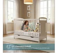 Lit bébé évolutif avec tiroir MARGOT 60x120 cm (matelas non inclus) | Blanc