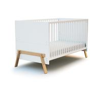 AT4 - Lit bébé évolutif en bois 70 x 140 cm CANAILLE Blanc et Hêtre Verni