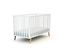 AT4 - Lit bébé évolutif en bois KASA Blanc 60 x 120 cm| 125,5 x 64 x 81,5 cm | Sommier à lattes réglable 3 hauteurs