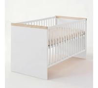 Lit Bébé Évolutif 'Jimmy' 70 × 140 cm - ROBA - Réglable en Hauteur et Transformable en Lit Junior - Blanc / Chêne