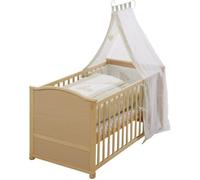 roba Lit Bébé Évolutif Complet Liebhabear 70 x 140 cm - Réglable en Hauteur et Convertible - Équipement Textile Inclus : Matelas + Ciel + Linge - Bois Blanc