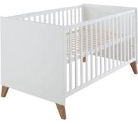 Lit Bébé Évolutif Roba Ole, 70 x 140 cm, Blanc Pieds Chêne Massif, Transformable en Lit Junior