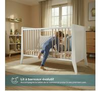 Lit bébé évolutif Timeo 60x120 cm (matelas non inclus) | Blanc & bois