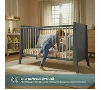Lit bébé évolutif Timeo 60x120 cm (matelas non inclus) | Gris & bois