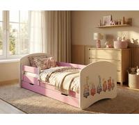 Lit bébé Happy Babies - Ensemble avec matelas, tiroir et barrière de sécurité, 70 x 140, lits bébé filles et lits jeunes garçons, lits enfants, animaux