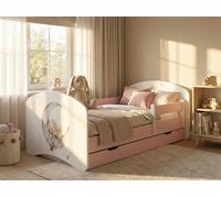 Lit bébé Happy Babies - Ensemble avec matelas, tiroir et barrière de sécurité, 70 x 140, lits bébé filles et lits adolescents garçons, lit enfant, ours