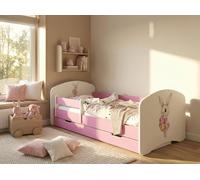Lit bébé Happy Babies - Ensemble avec matelas, tiroir et barrière de sécurité, 70 x 140, lits bébé filles et lits jeunes garçons, lit enfant, lapin