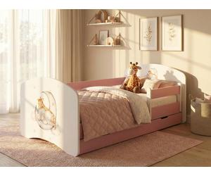 Lit bébé Happy Babies - Ensemble avec matelas, tiroir et barrière de sécurité, 70 x 140, lits bébé filles et lits jeunes garçons Kids Bed,