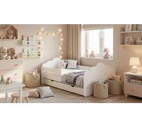 Lit bébé Happy Babies Mobi – avec matelas, tiroir et barrière de sécurité, dimensions 80x160, lit pour filles et lit pour adolescents, unisexe