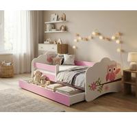 Lit bébé Happy Babies Mobi - avec matelas, tiroir et barrière de sécurité, dimensions 80x160, lit pour filles et lit pour adolescents, modèle unisexe