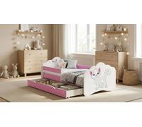 Lit bébé Happy Babies Mobi - avec matelas, tiroir et barrière de sécurité, dimensions 80x160, lit pour filles et lit pour adolescents, unisexe. (réf. 12)