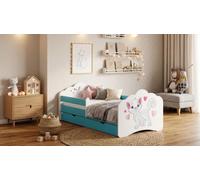 Lit bébé Happy Babies Mobi - avec matelas, tiroir et barrière de sécurité, dimensions 80x160, lit pour filles et lit pour adolescents, unisexe. (réf. 12)