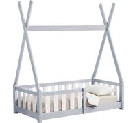 Lit bébé « Helsingborg » avec barrière de sécurité, en pin, 70 x 140 cm, gris clair