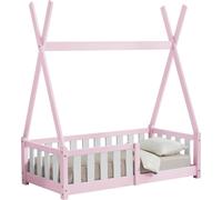 Lit bébé « Helsingborg » avec barrière de sécurité, en pin, 70 x 140 cm, rose