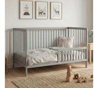 Lit bébé Kids Collective, lit à barreaux avec barrière de sécurité, 60 x 120 cm et 70 x 140 cm, en hêtre massif, fabriqué en Europe, 70 x 140 cm, gris