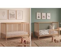 Lit bébé Kids Collective, lit à barreaux avec barrière de sécurité, 60 x 120 cm et 70 x 140 cm, en hêtre massif, fabriqué en Europe, 60 x 120 cm, couleur naturelle