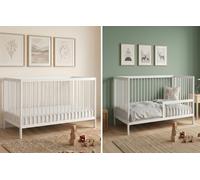 Lit bébé Kids Collective, lit à barreaux avec barrière de sécurité, 60 x 120 cm et 70 x 140 cm, en hêtre massif, fabriqué en Europe, 70 x 140 cm, blanc