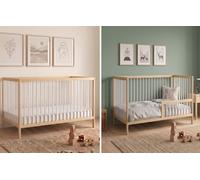 Lit bébé Kids Collective, lit à barreaux avec barrière de sécurité, 60 x 120 cm et 70 x 140 cm, en hêtre massif, fabriqué en Europe, 70 x 140 cm, finition naturelle et blanche