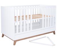 Lit bébé Lina 70 x 140 cm blanc craie/noyer massif côtés à barreaux/sommier à lattes