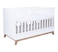 Lit bébé Lina 70 x 140 cm blanc craie/noyer massif côtés à barreaux/sommier à lattes