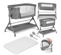Lit bébé Lionelo Leonie Plus, convertible en transat et en chaise haute, jusqu'à 9 kg, réglage de la hauteur - Gris