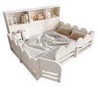 Lit bébé - Lit à plateforme en bois - 140 x 200 cm - Barrières de sécurité avec porte en barreaux - Sommier à lattes - Etagère de rangement - Matelas non inclus - Blanc/Bois
