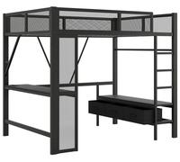 Lit bébé - Lit combiné 140 x 200 cm - Armoire ouverte - 3 tiroirs - Port USB - Éclairage LED - Noir