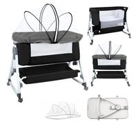 Lit bébé - Lit d'appoint - 3-en-1, avec matelas, réglable en hauteur sur 6 positions, inclinable, pliable et transportable, compatible avec la plupart des lits - Noir