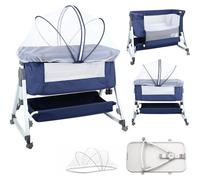 Lit bébé - Lit d'appoint 3-en-1 - Avec matelas - Réglable en hauteur sur 6 positions - Inclinable - Pliable et transportable - Compatible avec la plupart des lits - Bleu