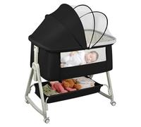 Lit bébé - Lit d'appoint - Avec matelas - Hauteur et inclinaison réglables - 4 roulettes - Respirant - Jusqu'à 25 kg - Noir
