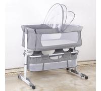 Lit bébé - Lit d'appoint - Avec matelas - Réglable en hauteur - Inclinable - Compatible avec la plupart des lits - Facile à monter et à transporter - Pour les enfants de 0 à 1 an - Gris