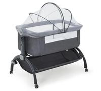 Lit bébé - Lit d'appoint/berceau - 3 en 1 - Réglable en hauteur - Avec roulettes - Moustiquaire - Maille respirante - Transportable - Gris