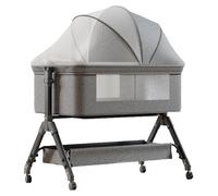 Lit bébé - Lit d'appoint et berceau - Hauteur réglable - Côté rabattable - Table à langer - Pliable - Panier de rangement - Gris