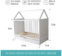 Lit bébé lit d'appoint lit d'enfant et lit d'appoint en un - 120x60 blanc avec tiroir et matelas, réglable en hauteur et transformable