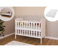 Lit bébé lit d'enfant 70x140 cm avec matelas lit à barreaux transformable réglable en hauteur | baby bed blanc Europe 140x70