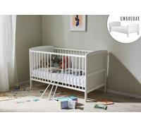 Lit bébé lit d'enfant 70x140 cm avec matelas Lit à barreaux transformable réglable en hauteur & barreaux amovibles | blanc pin massif